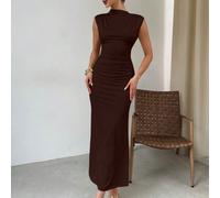 Robe moulante élégante et sexy marron chocolat pour femmes, dos nu, bretelles à nouer, décontractée, pour le travail, la ville, les rendez-vous, les sorties, les dîners, les bars, les fêtes, la plage,