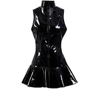 Robe moulante en latex PVC avec fermeture éclair sur le devant pour femme Noir Taille XXXL