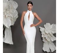 Robe moulante en tricot à encolure ras-du-cou, nouvelle arrivée de luxe européenne et américaine, robe de soirée de mode sexy pour les fêtes familiales, les cocktails et les mariages, blanc L,M,S,XLUn