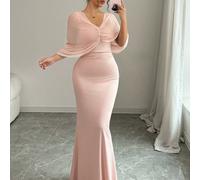 Robe moulante exposant l'épaule à porter de différentes façons, tenue élégante et romantique maxi pour femme L,M,S,XLUnicoloreTissu en tulle