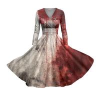 Robe Moulante Femme Sexy, Robe Col V Deguisement Halloween Grande Taille Sanglante Portefeuille Mi Longue TrapèZe SoiréE à ThèMe Horro Jupe DéContractéE La Mode RéTro