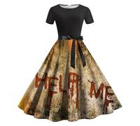 Robe Moulante Femme Sexy Robe Vintage Audrey Hepburn, Robe De Cocktail Chic Et Elegant Manches Courtes EvaséE Vintage AnnéEs 68 Club Dressrockabilly Swing Mi Longue