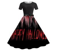 Robe Moulante Femme Sexy Robe Vintage Rockabilly, Costume Halloween Sexy CrâNe Imprimé Deguisement Cocktail Manches Courtcol RéTro Squelette Swing Mi Longue Dress