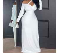 Robe moulante maxi blanche à haute élasticité, sexy et à la mode pour les festivals de musique, Pâques, style occidental et nomade, anniversaire, décontracté, loisirs, croisière, plage, bronzage. Robe