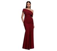 Robe moulante maxi plissÃ©e asymÃ©trique Ã Ã©paule Bardot cintrÃ©e et Ã©vasÃ©e femme Goddiva Rouge 42