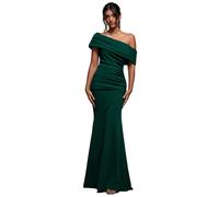Robe moulante maxi plissÃ©e asymÃ©trique Ã Ã©paule Bardot cintrÃ©e et Ã©vasÃ©e femme Goddiva Vert 46