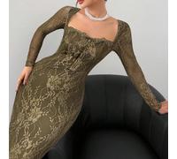 Robe moulante maxi sirène à manches longues en dentelle sexy en forme de S, nouvelle collection automne/hiver. Convient pour les fêtes, les rendez-vous, les soirées L,M,S,XSTout ImpriméDentelle