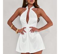 Robe moulante mini dos nu avec boucle métallique décorative pour femmes, robe de soirée, robe de sortie, robe d'été pour femmes, tenue de lune de miel, robe d'invitée de mariage, tenue de vacances à l