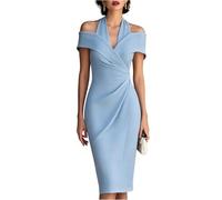 Robe moulante modeste, robe de travail, dos nu, dos nu, fermeture éclair dans le dos, crayon élégant, robe de cocktail, de sortie, de soirée, robe chic pour femme, bleu ciel, M