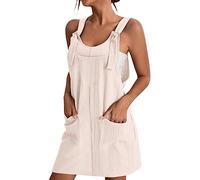 Robe moulante pour femme - Couleur unie - Jupe pull à bretelles et robe salopette décontractée en jean, beige, M