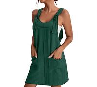 Robe moulante pour femme - Couleur unie - Jupe pull à bretelles et robe salopette décontractée en jean, Vert, M