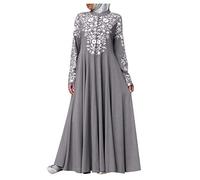 Robe musulmane à manches longues pour femme Abaya Femme Rétro Musulman Caftan Dubaï Robe Moyen-Orient Ethnique Arabie Saoudite Robe Afghane Vêtements islamiques arabes, 03 # Gris., M