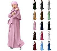 Robe musulmane à manches longues pour filles - Cardigan à manches longues - Caftan - Pour l'Aïd - Ramadan Dubaï - Thobe marocain, noir foncé, 7-8 ans