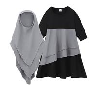 Robe musulmane Abaya avec hijab pour filles, vêtements de prière islamique, caftan pour filles, robes maxi pour le Ramadan, l'Aïd, tenue à manches longues pour enfants, caftan arabe Dubaï, noir