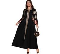 Robe musulmane brodée pour femme - Ramadans - Aïd Abayas - Élégante robe du Moyen-Orient saoudien - Jalabiya - Caftan islamique - Robe pour filles - Longue fête Abayas, Noir , M