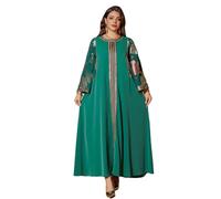 Robe musulmane brodée pour femme - Ramadans - Aïd Abayas - Élégante robe du Moyen-Orient saoudien - Jalabiya - Caftan islamique - Robe pour filles - Longue fête Abayas, Vert, XXL