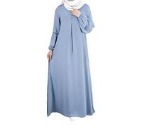 Robe musulmane élégante pour femme - Robe de prière arabe Dubaï Islam - Manches longues - Robe longue Ramadan - Robe de prière décontractée - Jupe longue au sol - Mode islamique turque - S-XL, bleu, S