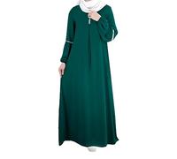 Robe musulmane élégante pour femme - Robe de prière arabe Dubaï Islam - Manches longues - Robe longue Ramadan - Robe de prière décontractée - Jupe longue au sol - Mode islamique turque - S-XL, vert, S