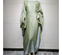 Robe musulmane en satin pour femme pour fête de Dubaï et occasions festives (taille moyenne vert armée)
