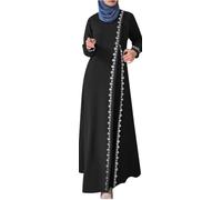 Robe Musulmane Extra Longue À Manches Longues Et Col Rond pour Femme Élégante Ample Décontractée Arabe Islamique Abaya Robe De Prière du Ramadan (Noir,Grand)