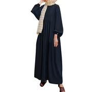 Robe Musulmane Femme Décontractée Coloris Uni Col Rond Manches Lanternes Loose Fit Abaya Longue Style Turquie Tenue Élégante pour Dubaï