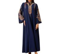 Robe Musulmane Femme Fete,Vetement De Priere Femme pour Mosquée À Manches Longues Vêtements Ethnique Grande Taille Col Rond Couleur Unie Style Arabe Islamique Moyen-Orient Porter Au Quotidien