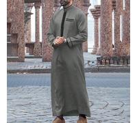 Robe musulmane islamique à manches longues avec broderie, col droit, thoub arabe pour hommes L,M,S,XL,XXLUnicoloreTissu tissé