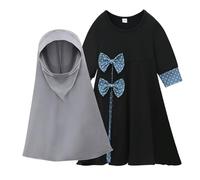 Robe musulmane pour bébé fille Abaya avec hijab, robe longue burka, robe maxi pour petits enfants, Noir , 5-6 ans