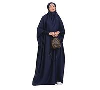 Robe musulmane pour femme - Couleur unie - Robe musulmane - Avec capuche - Pour la prière islamique - Caftan Turquie, Islam - Dubaï - Turquie - Robe pleine longueur avec hijab, Bleu profond, taille