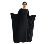 Robe musulmane pour femme en crêpe douce avec motif papillon chauve-souris Abaya Dubaï de luxe islam caftan musulman, Noir , L