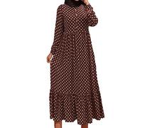 Robe musulmane pour femme - Robe maxi imprimée à pois - Légère et aérée - Robe de plage élégante rétro - Vêtement de prière pour femme - Caftan africain arabe - Robe d'été islamique Ramadan, O Marron