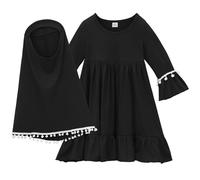 Robe Musulmane pour Fille avec Hijab pour Nouveau-né, bébé Fille, Robe de prière, vêtements musulmans à Manches Longues Caractéristiques : Ensemble sous Vêtements (Black, 3-4 Years)