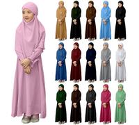 Robe musulmane pour filles - Cardigan à manches longues - Avec hijab - Ramadan Dubaï - Caftan - Pour enfants, 1-Rose, 9-10 ans