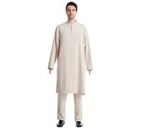 Robe Musulmane pour Homme Manches Longues Pantalon Musulman Robe de Priere Islamique Ensemble Deux Pièces Qamis Homme Musulman Priere Islamique Confortable Caftan Homme Musulman