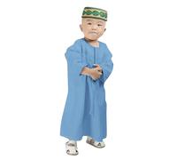 Robe Musulmane Respirante Enfant Robe Brodé pour Garçon Moyen-Orient Col Rond Robe Longue à Manches Vêtement Ethniques Doux Tenue à Coupe Ample Thobe Costume Traditionnel pour Islamique