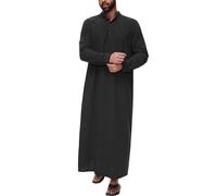 Robe musulmane rétro pour homme - Vêtement de prière pour homme musulman - Caftan Moyen-Orient ethnique Saoudite Arabe Afghan - Vêtement islamique arabe avec poches, Noir , 3XL