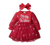 robe noel bebe fille 3 mois a 3 ans rouge robe fille princesse tulle manche longue ensembles bébé fille cadeau robe de noel pas cher + bandeau habits tenue costume enfant fille 2 (Red, 6-9 Months)