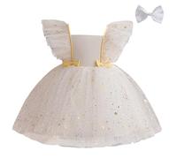 Robe Noel Bebe,Robe de Princesse à Manches volantées avec Bandeaux pour Jeune Fille pour Les célébrations de Noël (White, 1-2 Years)