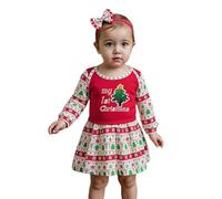 Robe Noel Bebe, Robe Princesse Fille pour Enfant Bébé Printemps Noël Imprimé Sapin de Noel Manches Longues Princesse Fille Avec bandeau Bow, Pyjama Noel Bebe Pour la Fête de Noëls (1-18 mois)