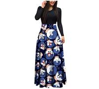 Robe Noel Femme à Imprimé, Robe Longue Femme Chic Et Elegante Manches Longues Col Rond Noël Dress Coupe Ajustée Grande Taille Décontractée De Cocktail Fête Soirée Cérémonie Automne Et Hiver