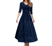 Robe Noel Femme Chic Et Elegant - Robe mi-longue élégante en velours pour les fêtes de fin d'année et les occasions festives. Robe de soirée décontractée à manches longues avec coupe ajustée. (Blue L)