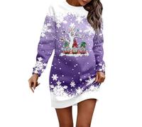 Robe Noël Femme Chic et Elegante Imprimé Cerfs et Flocons de Neige Robe Annee 50 Noel Sexy Robes Rétro Vintage Année 40 50 60 Robes de Cocktail Rockabilly Déguisement Mère Noel Sexy (a-Purple, XL)