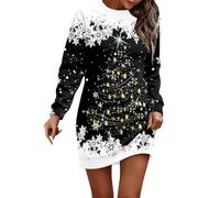 Robe Noël Femme Chic et Elegante Lutin Elfe Robe Coton Noel Elégant Robes Tricoté Manche Longue Robes Pull Automne Hiver Casual Tunique Jupe Moulante Slim Mère Noël Déguisement Sexy (d-Black, XL)