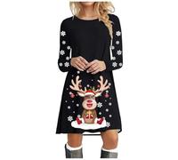 Robe Noël Femme Chic et Elegante Rudolph Renne Elfe Robe Mere Noel Vintage Années 50s 60s Robes de Soirée Cocktail Mariage Fête Dress for Christmas Party Mère Noël Déguisement Sexy (Black-a, S)