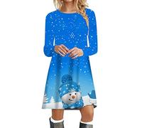 Robe Noël Femme Chic, Robe De Fête Femme, Robes Vintage Rockabilly Classique Elegant Swing Robes Au Genou Décontractée Costume À 3D Imprimé Manche Longue Deguisement Mariage Cérémonie Hiver