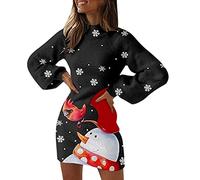 Robe Noël Femme Chic Robe De Noel Sexy Renne Imprimé Robe De Noël Drole Vintage Rétro Imprimée à Pois Mi Longue Année 50 Rockabilly Plissée Swing Robe de Soirée Cocktail Costume Lutin De Noël Femme