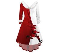 Robe Noel Femme Col V Vintage Robe de Soiree Femme Chic et Glamour Robes Mere Noel Mi Longue Robes de Noël Chic et Elegant Dress Grande Taille Hiver Chaud Dress de Soirée Cocktail Nouvel an Réveillon