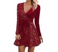 Robe Noel Femme Elegante Robe De Fete Femme Robe Jour De L an Noel Imprimée Chic Col en V Vêtements Automne Robe Femme Mes Commandes Grille XL