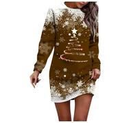 Robe Noël Femme Fille Grande Taille Chic et Élégante, Pull de Noël Femm Hiver 3D Imprimé Moche, Pull Mère Noëls Automne Hiver Chaud, Pullover Col Rond Manche Longue Casual,Tenue de Noel Femme