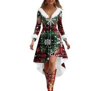 Robe Noel Femme Flocon De Neige Imprimé Robe Noël Femme Renne Arbre de Noël Pull Noel Longue Chic et élégante Rouge Sapin Sexy Col V Manches Longues Mariage Cocktail Soirée Fête Cérémonie Pull Mere